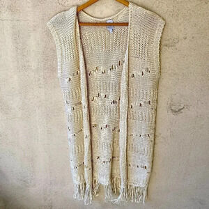 Pholya Italian Open Front Fringe Knit Cardigan Vest Small